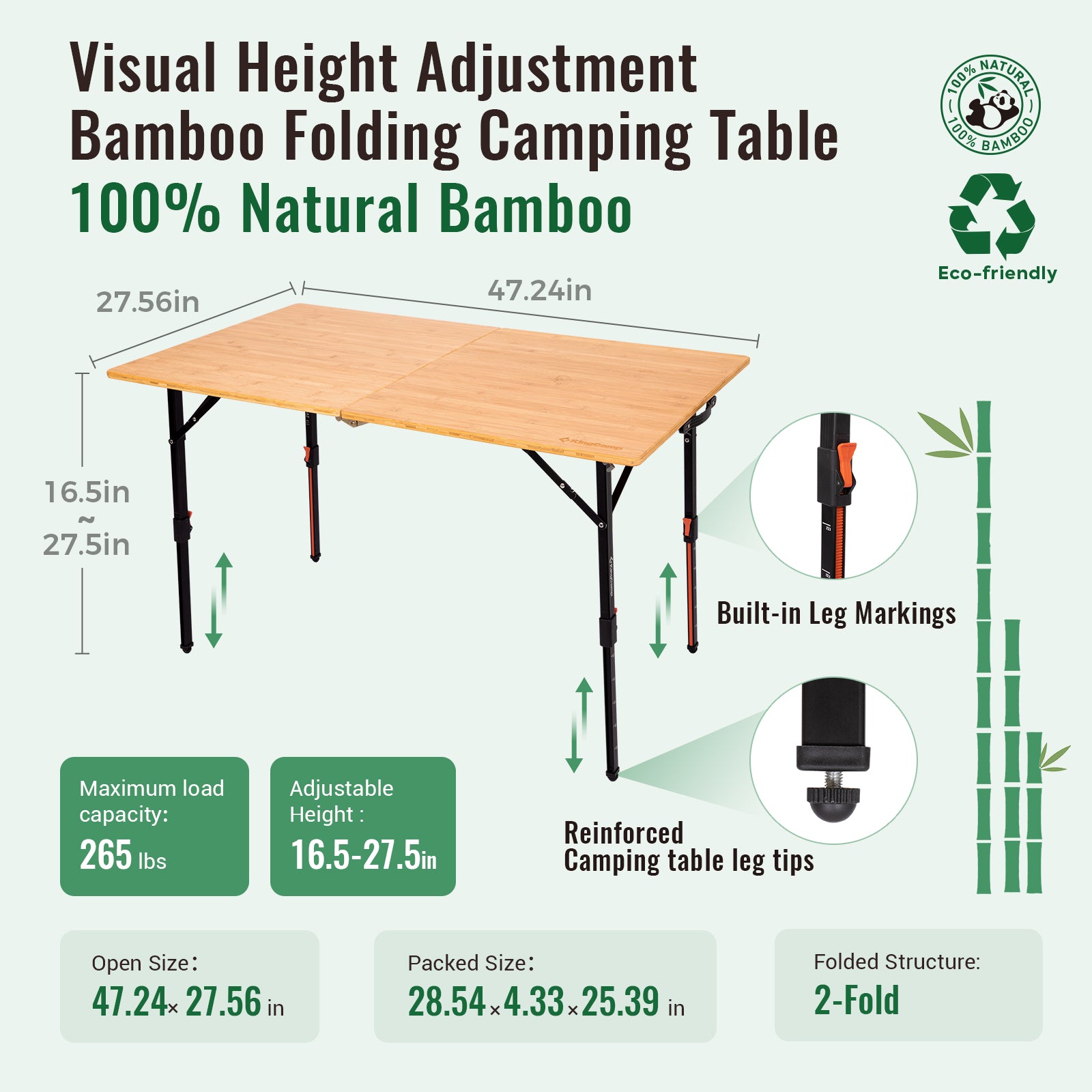 kingcamp-bamaura-12070-table-de-camping-pliante-117x70-cm-en-bambou-massif-et-al image 4