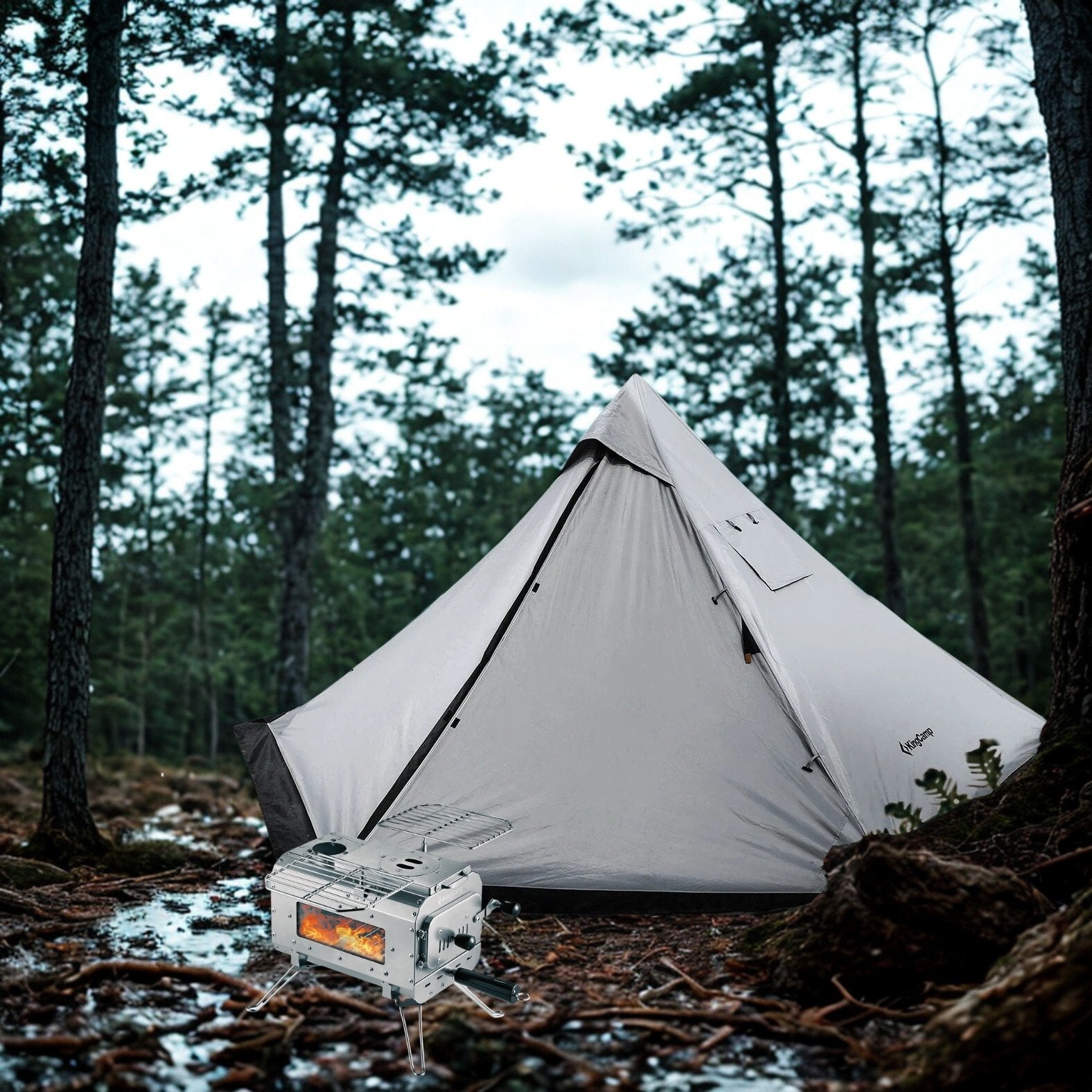 kingcamp-anizo-320-tipi-4-saisons-avec-po-le-bois-tente-tipi-avec-chemin-e-et-po image 2